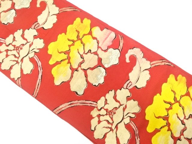 JAPANESE KIMONO / ANTIQUE FUKURO OBI / SILK / WOVEN FLOWER